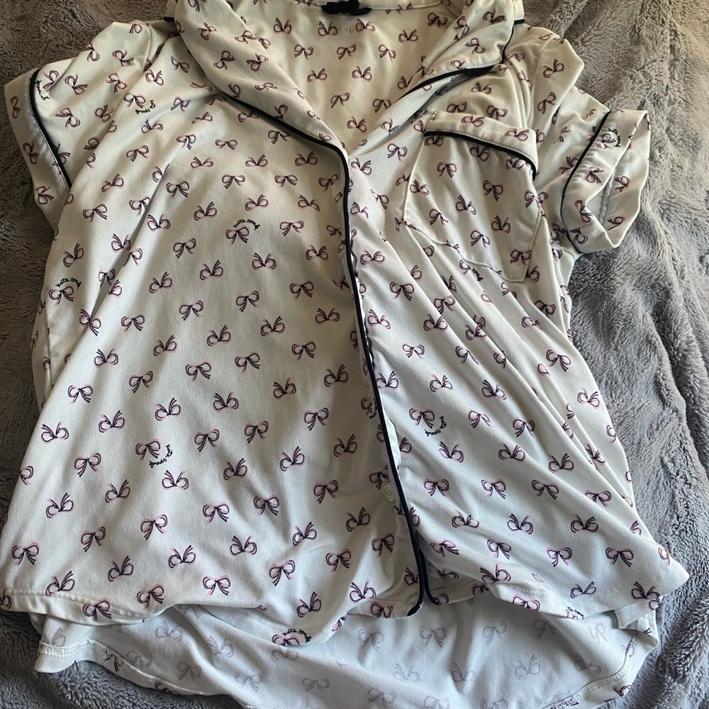 Kate Spade pajama set pants top bow women’s size small/ medium white pink